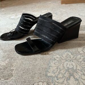 Via Spiga Made In Italy Black Strappy Wedge Sandals